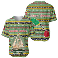 Saint Kitts and Nevis Christmas Baseball Jersey with Green Red Black Xmas Sailboat and Map - Wonder Print Shop