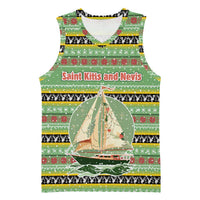 Saint Kitts and Nevis Christmas Basketball Jersey with Green Red Black Xmas Sailboat and Map - Wonder Print Shop