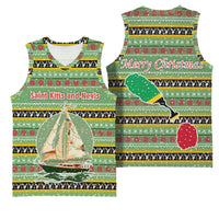 Saint Kitts and Nevis Christmas Basketball Jersey with Green Red Black Xmas Sailboat and Map - Wonder Print Shop