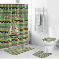 Saint Kitts and Nevis Christmas Bathroom Set with Green Red Black Xmas Sailboat and Map - Wonder Print Shop