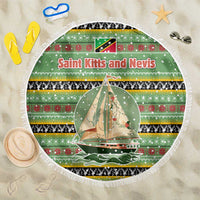 Saint Kitts and Nevis Christmas Beach Blanket with Green Red Black Xmas Sailboat and Map - Wonder Print Shop