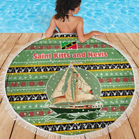 Saint Kitts and Nevis Christmas Beach Blanket with Green Red Black Xmas Sailboat and Map - Wonder Print Shop