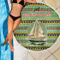 Saint Kitts and Nevis Christmas Beach Blanket with Green Red Black Xmas Sailboat and Map - Wonder Print Shop