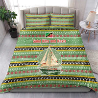 Saint Kitts and Nevis Christmas Bedding Set with Green Red Black Xmas Sailboat and Map - Wonder Print Shop