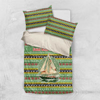 Saint Kitts and Nevis Christmas Bedding Set with Green Red Black Xmas Sailboat and Map - Wonder Print Shop