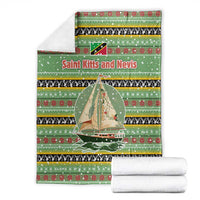 Saint Kitts and Nevis Christmas Blanket with Green Red Black Xmas Sailboat and Map - Wonder Print Shop