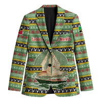 Saint Kitts and Nevis Christmas Blazer with Green Red Black Xmas Sailboat and Map - Wonder Print Shop