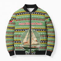 Saint Kitts and Nevis Christmas Bomber Puffer Jacket with Green Red Black Xmas Sailboat and Map - Wonder Print Shop