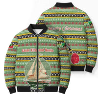 Saint Kitts and Nevis Christmas Bomber Puffer Jacket with Green Red Black Xmas Sailboat and Map - Wonder Print Shop