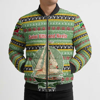 Saint Kitts and Nevis Christmas Bomber Puffer Jacket with Green Red Black Xmas Sailboat and Map - Wonder Print Shop