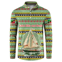Saint Kitts and Nevis Christmas Button Sweatshirt with Green Red Black Xmas Sailboat and Map - Wonder Print Shop
