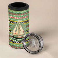 Saint Kitts and Nevis Christmas 4 in 1 Can Cooler Tumbler with Green Red Black Xmas Sailboat and Map - Wonder Print Shop