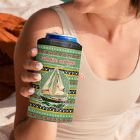 Saint Kitts and Nevis Christmas 4 in 1 Can Cooler Tumbler with Green Red Black Xmas Sailboat and Map - Wonder Print Shop
