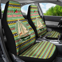 Saint Kitts and Nevis Christmas Car Seat Cover with Green Red Black Xmas Sailboat and Map - Wonder Print Shop