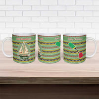 Saint Kitts and Nevis Christmas Ceramic Mug with Green Red Black Xmas Sailboat and Map - Wonder Print Shop