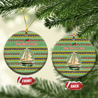 Saint Kitts and Nevis Christmas Ceramic Ornament with Green Red Black Xmas Sailboat and Map - Wonder Print Shop