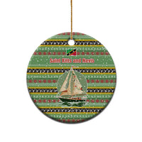 Saint Kitts and Nevis Christmas Ceramic Ornament with Green Red Black Xmas Sailboat and Map - Wonder Print Shop