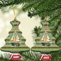 Saint Kitts and Nevis Christmas Ceramic Ornament with Green Red Black Xmas Sailboat and Map - Wonder Print Shop