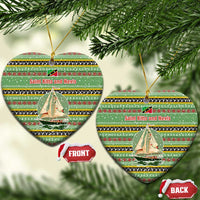 Saint Kitts and Nevis Christmas Ceramic Ornament with Green Red Black Xmas Sailboat and Map - Wonder Print Shop