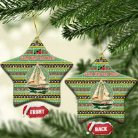 Saint Kitts and Nevis Christmas Ceramic Ornament with Green Red Black Xmas Sailboat and Map - Wonder Print Shop