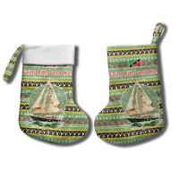 Saint Kitts and Nevis Christmas Stocking with Green Red Black Xmas Sailboat and Map - Wonder Print Shop