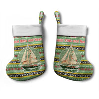 Saint Kitts and Nevis Christmas Stocking with Green Red Black Xmas Sailboat and Map - Wonder Print Shop