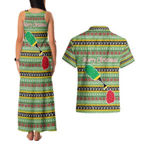 Saint Kitts and Nevis Christmas Couples Matching Tank Maxi Dress and Hawaiian Shirt with Green Red Black Xmas Sailboat and Map - Wonder Print Shop