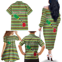 Saint Kitts and Nevis Christmas Family Matching Off The Shoulder Long Sleeve Dress and Hawaiian Shirt with Green Red Black Xmas Sailboat and Map - Wonder Print Shop