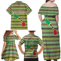 Saint Kitts and Nevis Christmas Family Matching Off Shoulder Maxi Dress and Hawaiian Shirt with Green Red Black Xmas Sailboat and Map - Wonder Print Shop