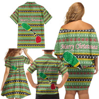Saint Kitts and Nevis Christmas Family Matching Off Shoulder Short Dress and Hawaiian Shirt with Green Red Black Xmas Sailboat and Map - Wonder Print Shop