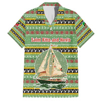Saint Kitts and Nevis Christmas Family Matching Short Sleeve Bodycon Dress and Hawaiian Shirt with Green Red Black Xmas Sailboat and Map - Wonder Print Shop