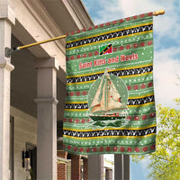 Saint Kitts and Nevis Christmas Garden Flag with Green Red Black Xmas Sailboat and Map - Wonder Print Shop
