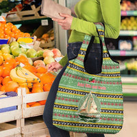 Saint Kitts and Nevis Christmas Grocery Bag with Green Red Black Xmas Sailboat and Map - Wonder Print Shop