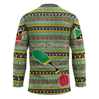 Saint Kitts and Nevis Christmas Hockey Jersey with Green Red Black Xmas Sailboat and Map - Wonder Print Shop