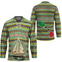 Saint Kitts and Nevis Christmas Hockey Jersey with Green Red Black Xmas Sailboat and Map - Wonder Print Shop
