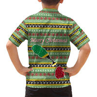 Saint Kitts and Nevis Christmas Kid Hawaiian Shirt with Green Red Black Xmas Sailboat and Map - Wonder Print Shop