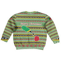 Saint Kitts and Nevis Christmas Kid Ugly Christmas Sweater with Green Red Black Xmas Sailboat and Map - Wonder Print Shop