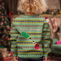 Saint Kitts and Nevis Christmas Kid Ugly Christmas Sweater with Green Red Black Xmas Sailboat and Map - Wonder Print Shop