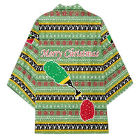 Saint Kitts and Nevis Christmas Kimono with Green Red Black Xmas Sailboat and Map - Wonder Print Shop