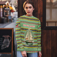 Saint Kitts and Nevis Christmas Ugly Christmas Sweater with Green Red Black Xmas Sailboat and Map - Wonder Print Shop
