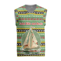 Saint Kitts and Nevis Christmas Knitted V-Neck Vest with Green Red Black Xmas Sailboat and Map - Wonder Print Shop