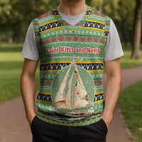 Saint Kitts and Nevis Christmas Knitted V-Neck Vest with Green Red Black Xmas Sailboat and Map - Wonder Print Shop