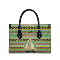 Saint Kitts and Nevis Christmas Leather Bag with Green Red Black Xmas Sailboat and Map - Wonder Print Shop