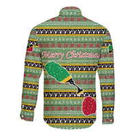 Saint Kitts and Nevis Christmas Long Sleeve Button Shirt with Green Red Black Xmas Sailboat and Map - Wonder Print Shop