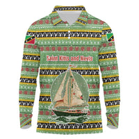Saint Kitts and Nevis Christmas Long Sleeve Polo Shirt with Green Red Black Xmas Sailboat and Map - Wonder Print Shop