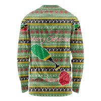 Saint Kitts and Nevis Christmas Long Sleeve Shirt with Green Red Black Xmas Sailboat and Map - Wonder Print Shop