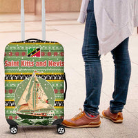 Saint Kitts and Nevis Christmas Luggage Cover with Green Red Black Xmas Sailboat and Map - Wonder Print Shop