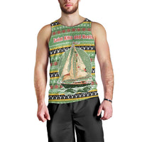 Saint Kitts and Nevis Christmas Men Tank Top with Green Red Black Xmas Sailboat and Map - Wonder Print Shop