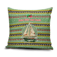 Saint Kitts and Nevis Christmas Pillow Cover with Green Red Black Xmas Sailboat and Map - Wonder Print Shop