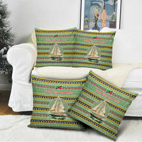 Saint Kitts and Nevis Christmas Pillow Cover with Green Red Black Xmas Sailboat and Map - Wonder Print Shop